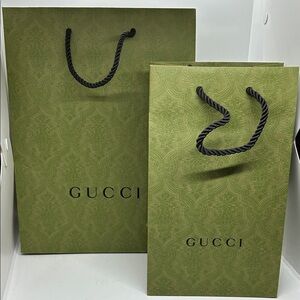 Gucci Olive Patterned Shopping Bags with Black Handles (Set of 2)